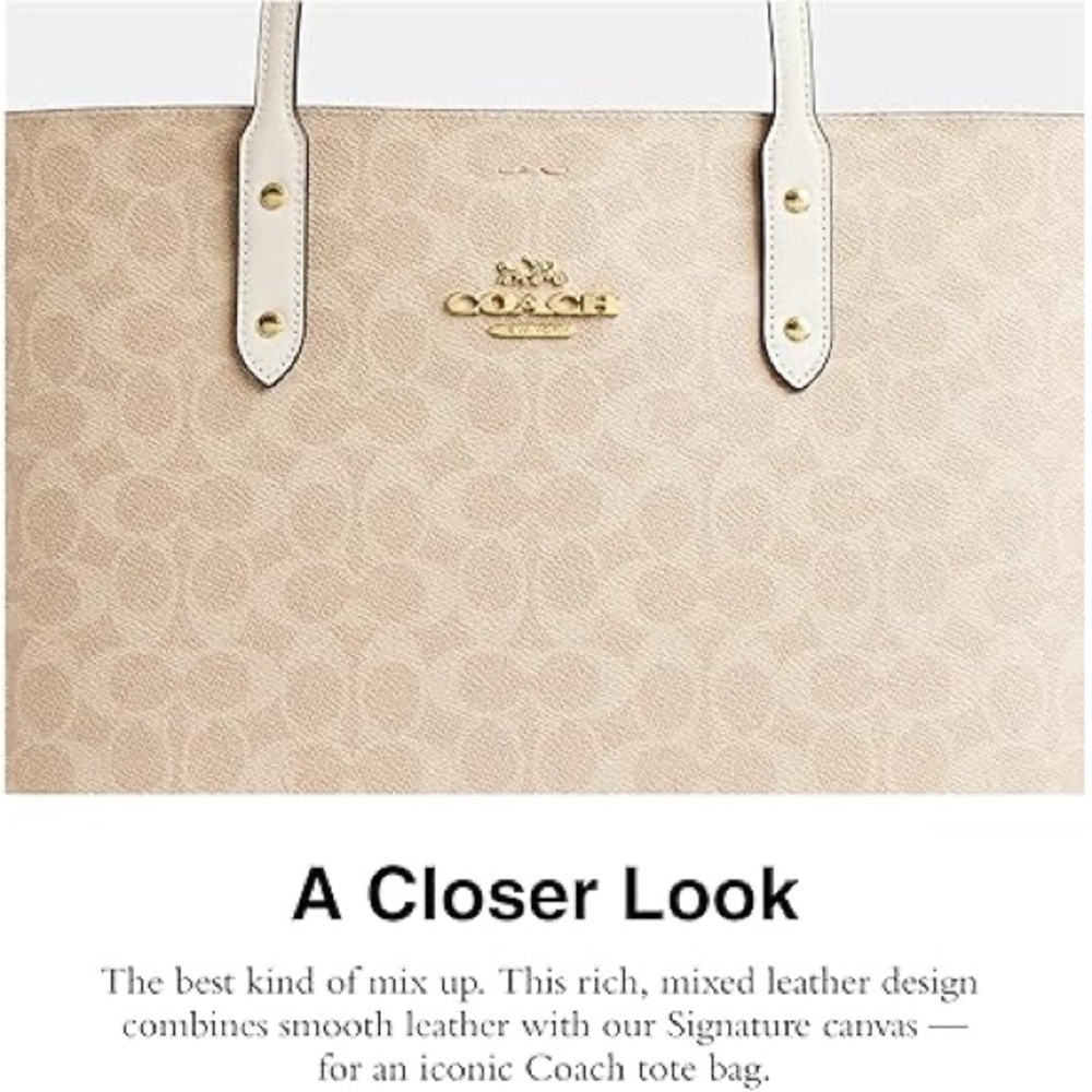 Coach Town Tote Bag In Signature Canvas Reversible NWT Light Khaki Chalk F76636 - Picture 3 of 7